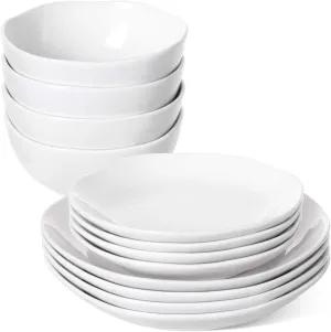 LE TAUCI Dinnerware Sets 12 Piece, Serve for 4, Ceramic Plates and Bowls Set (10" Dinner Plates   8" Salad Dish   22 oz Bowl) x 4, White