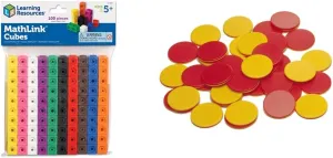Learning Resources Two-Color Counters, Red/Yellow, Set of 200 & Mathlink Cubes, Educational Counting Toy, Early Math Skills, Set of 100 Cubes
