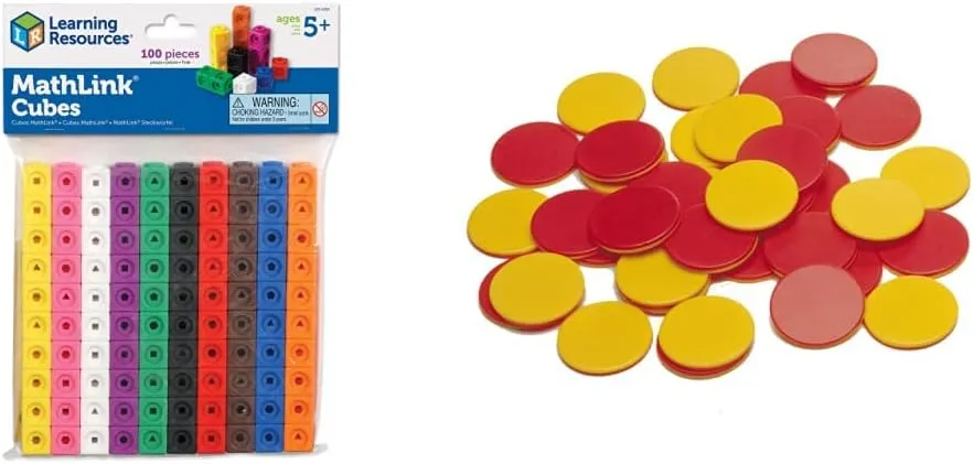 Learning Resources Two-Color Counters, Red/Yellow, Set of 200 & Mathlink Cubes, Educational Counting Toy, Early Math Skills, Set of 100 Cubes