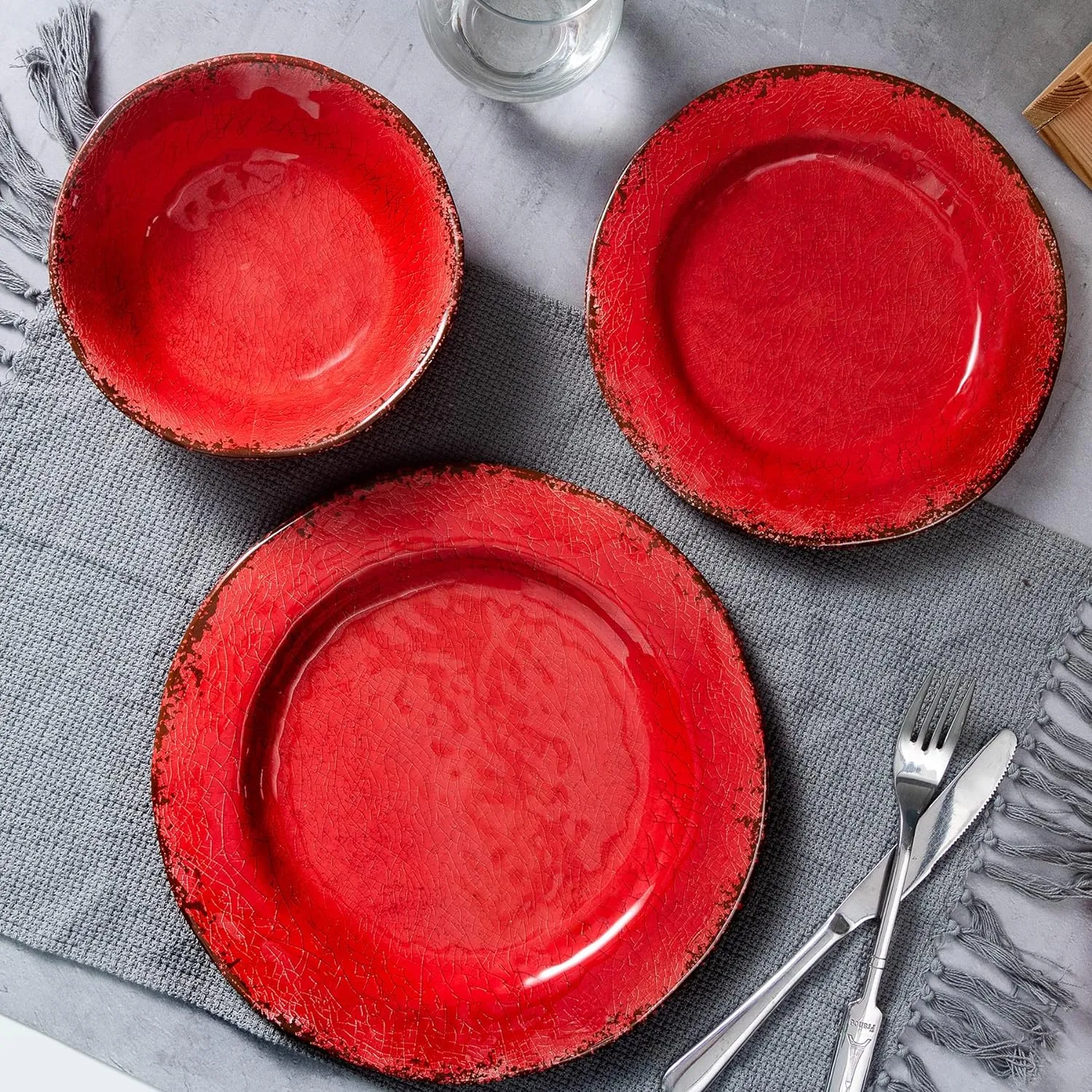 LEHAHA Vintage Melamine Pasta Bowls, Set of 6, 9.25 inch Large Salad Bowls, Unbreakable 100% Melamine Serving Bowls Set for Dinner, 42 oz Wide and Shallow Bowls Set, Dishwasher Safe, Red…