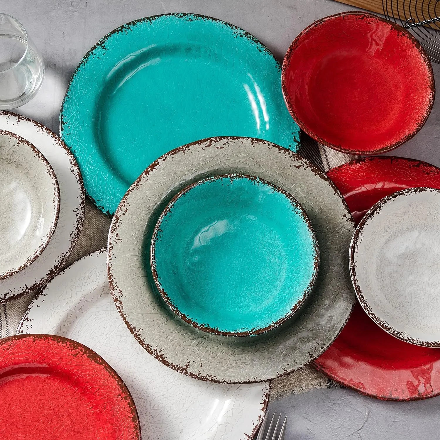 LEHAHA Vintage Melamine Pasta Bowls, Set of 6, 9.25 inch Large Salad Bowls, Unbreakable 100% Melamine Serving Bowls Set for Dinner, 42 oz Wide and Shallow Bowls Set, Dishwasher Safe, Red…
