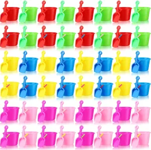 Lenwen 48 Set Beach Sand Buckets and Shovels Beach Bucket with Shovel Bulk Pails and Shovel Set Beach Sand Toy Kit Beach Play Tools Beach Pails for Kids Boys Girls Birthday Party Favor Colorful