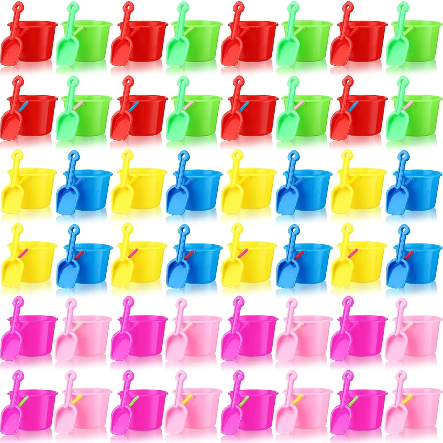 Lenwen 48 Set Beach Sand Buckets and Shovels Beach Bucket with Shovel Bulk Pails and Shovel Set Beach Sand Toy Kit Beach Play Tools Beach Pails for Kids Boys Girls Birthday Party Favor Colorful