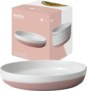 Libbey Austin Himalayan Pink Porcelain Dinner Plates, Coupe Style Pink Dinner Plates Set of 4, Stackable Ceramic Plates Set for Holidays, Daily Use