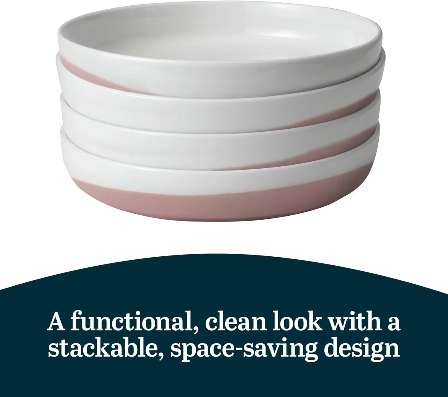 Libbey Austin Himalayan Pink Porcelain Dinner Plates, Coupe Style Pink Dinner Plates Set of 4, Stackable Ceramic Plates Set for Holidays, Daily Use