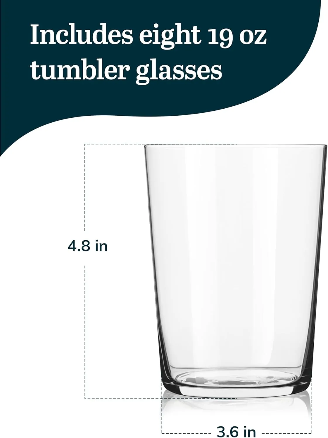 Libbey Café Tumbler Glasses Set of 8, 19-Ounce, Dishwasher Safe Modern Glassware, Versatile Tumbler Set for Casual Gatherings, Dinner Parties