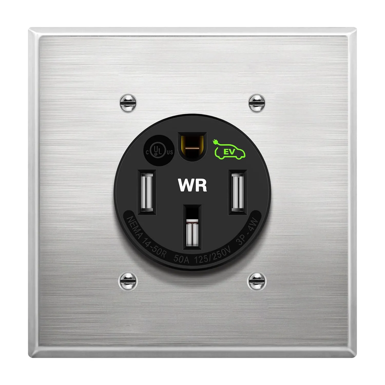 LIDER Extra Heavy Duty Weather-Resistant Flush Receptacle, Electric Vehicle Charging, EV Charger, 3-Pole, 4-Wire, NEMA 14-50R, 50AMP, 125/250VAC, UL Listed, Black