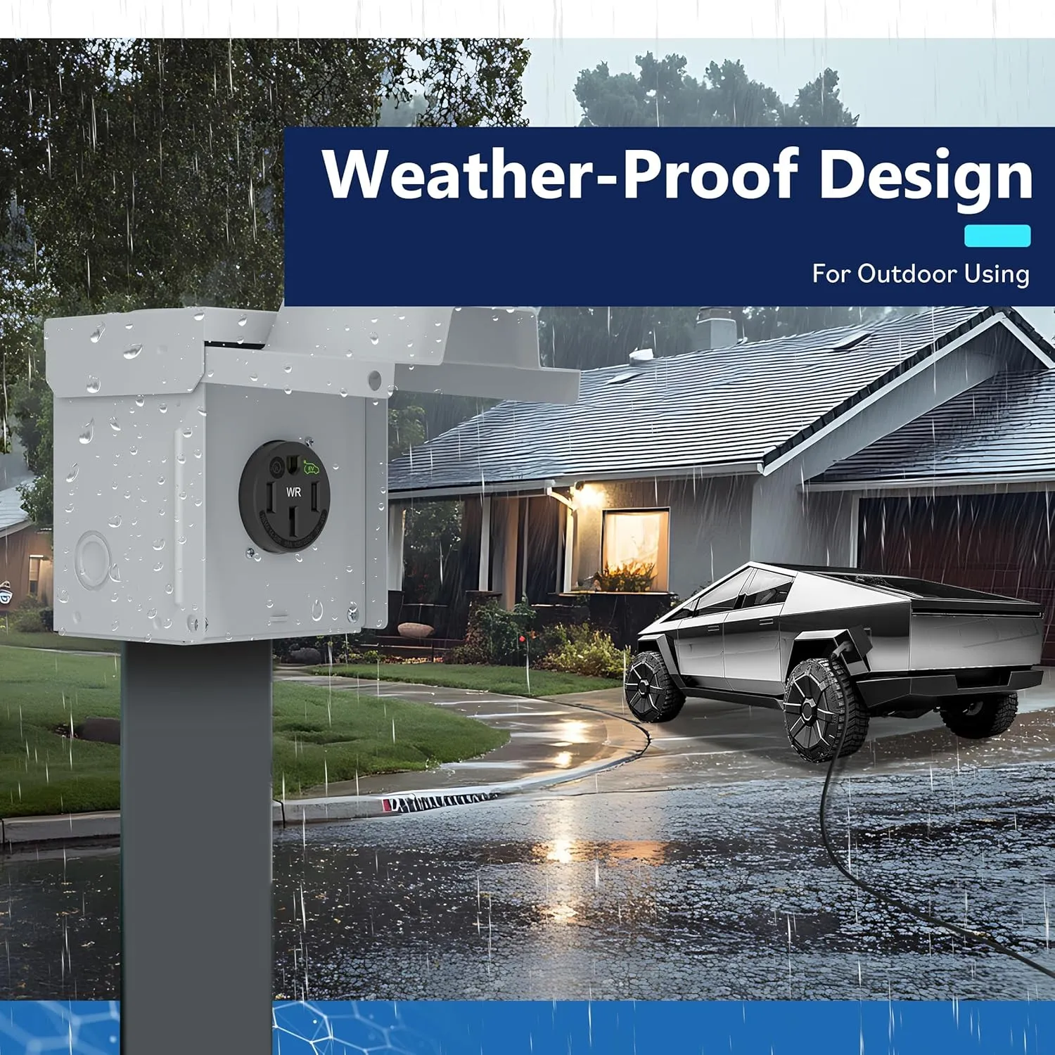 LIDER Extra Heavy Duty Weather-Resistant Flush Receptacle, Electric Vehicle Charging, EV Charger, 3-Pole, 4-Wire, NEMA 14-50R, 50AMP, 125/250VAC, UL Listed, Black