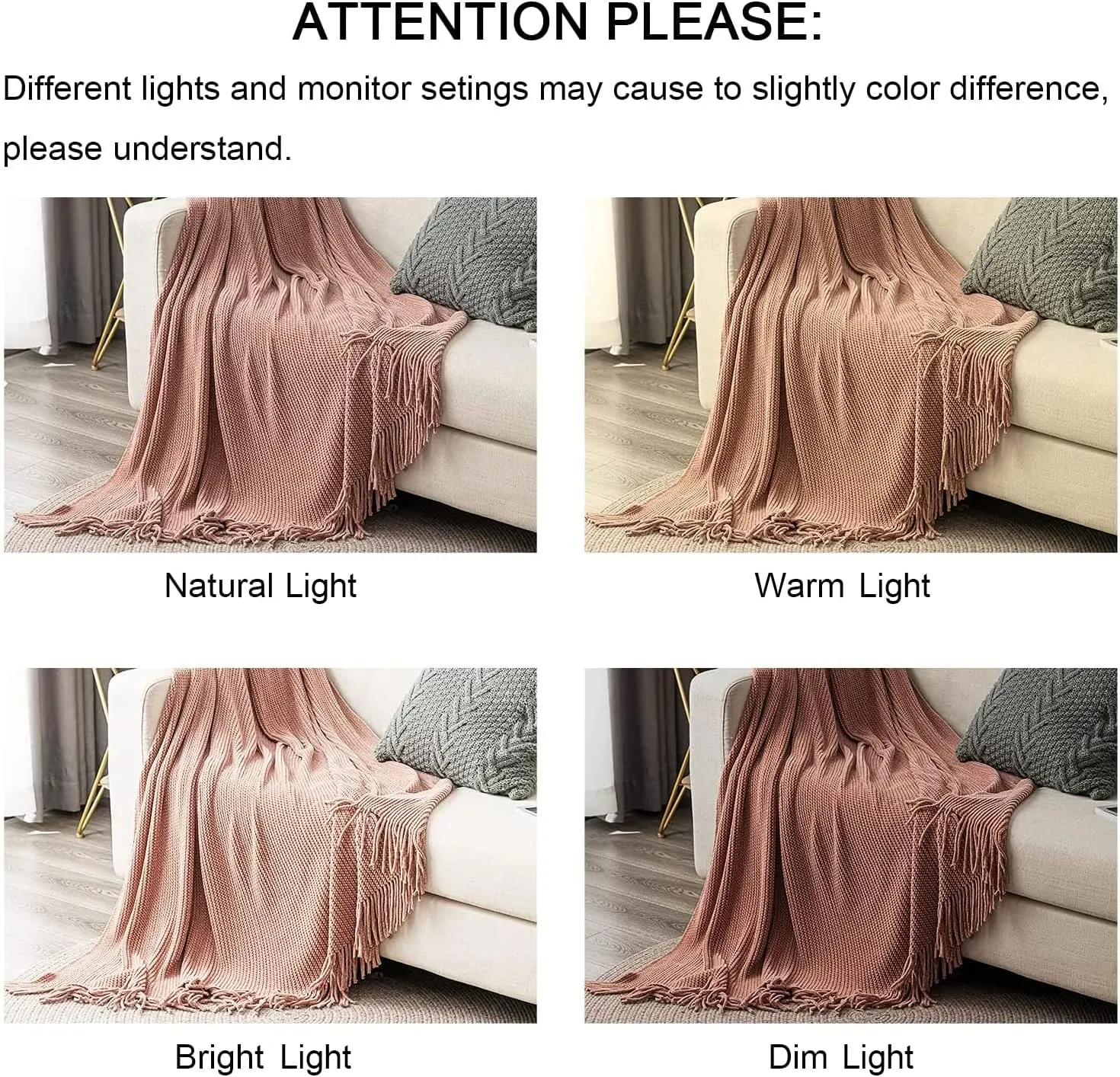 lifein Pink Throw Blanket for Couch, Soft Boho Decor Bed Throw,Cozy Chenille Knitted Small Farmhouse Lightweight Throw for Spring(Pink,50 * 60")