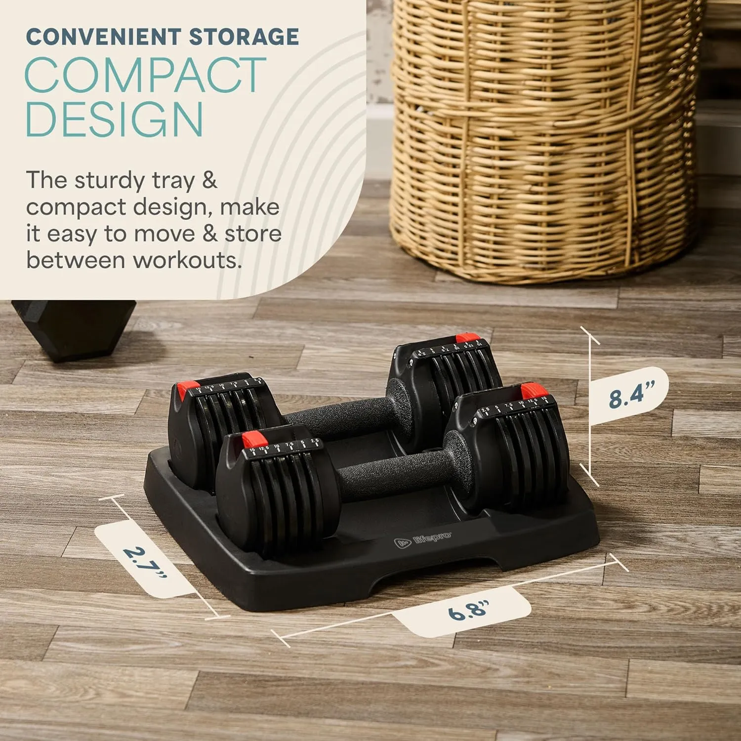 Lifepro Adjustable Dumbbells Set - 5in1-15lb 25lb 43lb weights Set & Single with Rack - Quick Adjust, Secure Grip - Compact Hand Weights for Men Women Home Gym