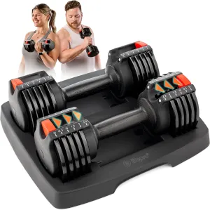 Lifepro Adjustable Dumbbells Set - 5in1-15lb 25lb 43lb weights Set & Single with Rack - Quick Adjust, Secure Grip - Compact Hand Weights for Men Women Home Gym