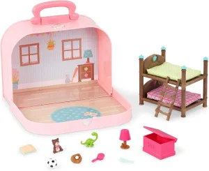 Li’l Woodzeez – Bunk Beds Playset – Travel Toy – Compact Travel Suitcase – Dollhouse Furnitures & Accessories Included – Pretend Play for Kids Age 3 