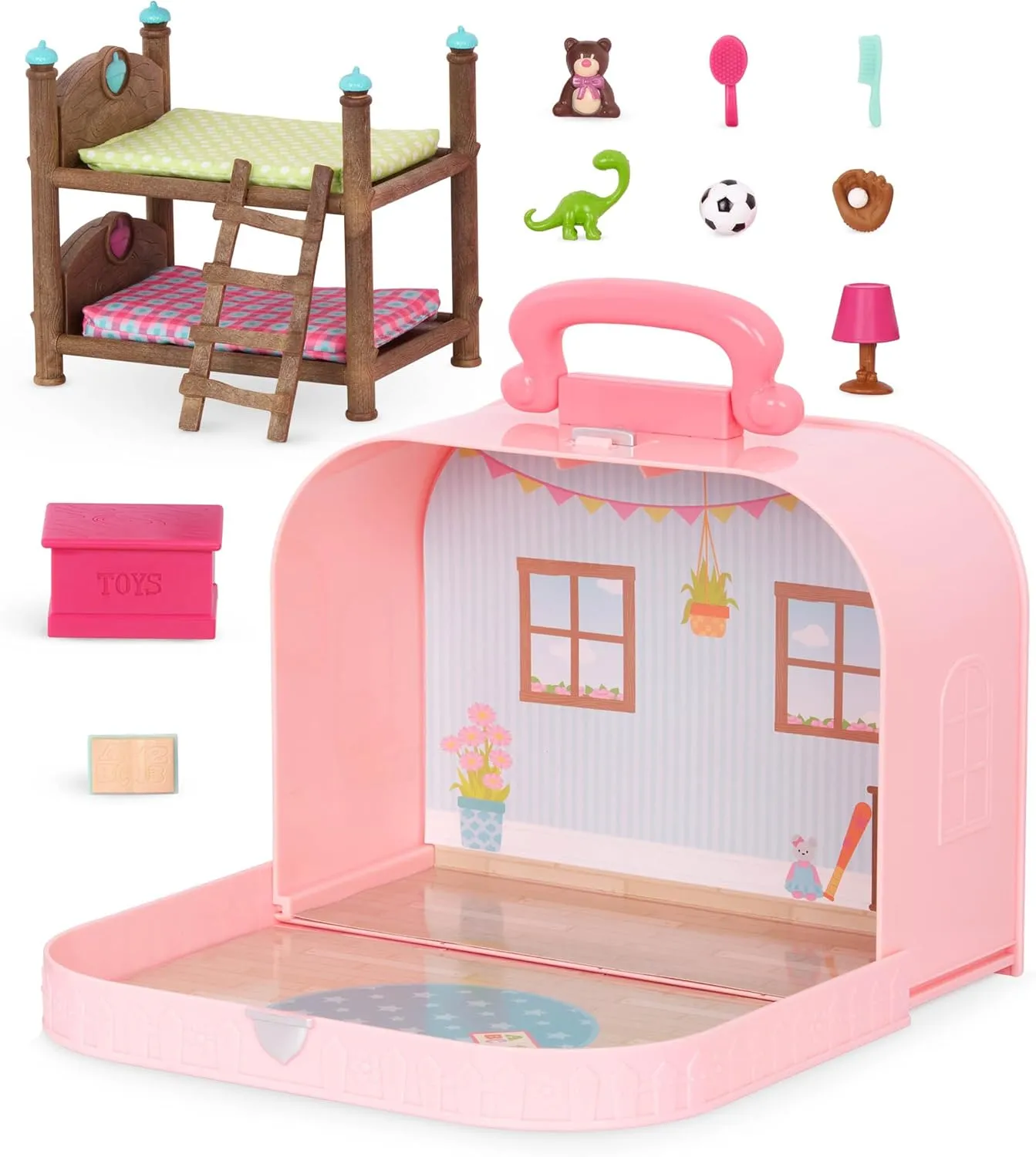 Li’l Woodzeez – Bunk Beds Playset – Travel Toy – Compact Travel Suitcase – Dollhouse Furnitures & Accessories Included – Pretend Play for Kids Age 3 