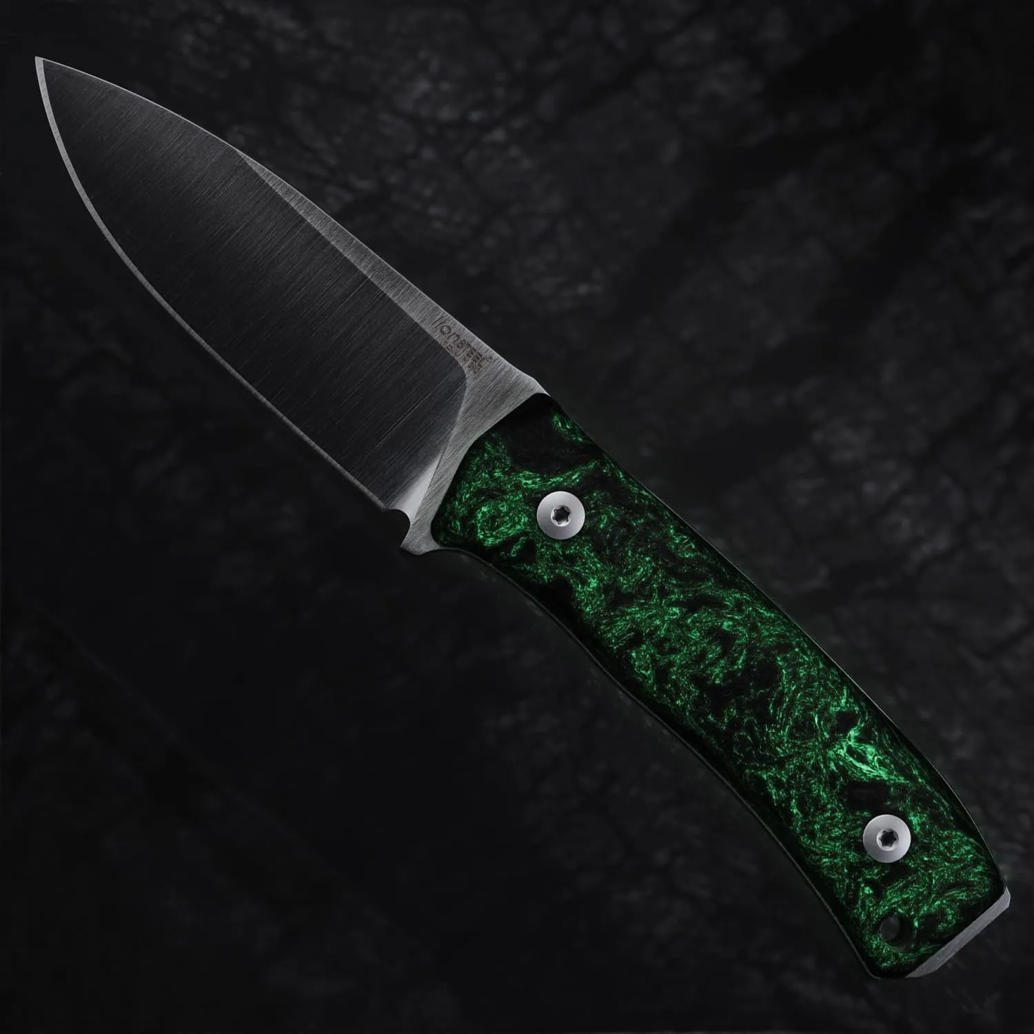 LionSTEEL M4 Fixed Blade FatCarbon Glow in the Dark Carbon Fiber Handle Scales, Full Extended Tang Construction, M390 Steel Blade, Triple Stitched Leather Sheath, KAVISO Exclusive