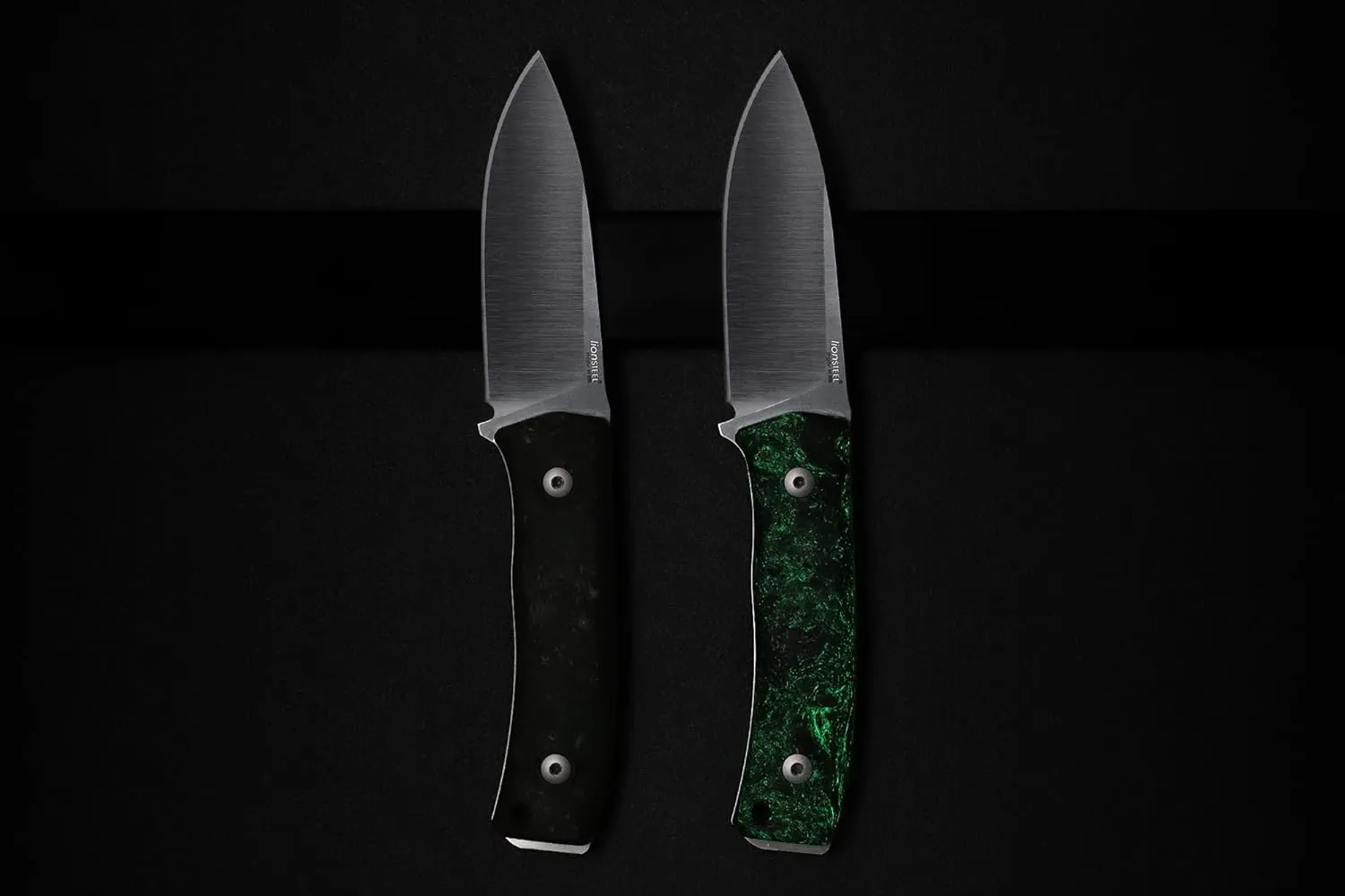 LionSTEEL M4 Fixed Blade FatCarbon Glow in the Dark Carbon Fiber Handle Scales, Full Extended Tang Construction, M390 Steel Blade, Triple Stitched Leather Sheath, KAVISO Exclusive