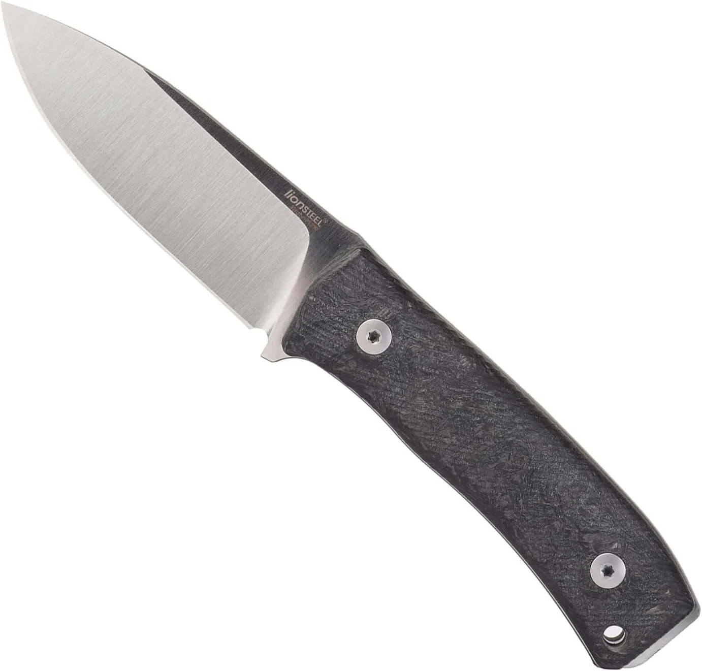 LionSTEEL M4 Fixed Blade FatCarbon Glow in the Dark Carbon Fiber Handle Scales, Full Extended Tang Construction, M390 Steel Blade, Triple Stitched Leather Sheath, KAVISO Exclusive