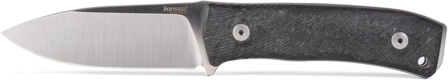 LionSTEEL M4 Fixed Blade FatCarbon Glow in the Dark Carbon Fiber Handle Scales, Full Extended Tang Construction, M390 Steel Blade, Triple Stitched Leather Sheath, KAVISO Exclusive