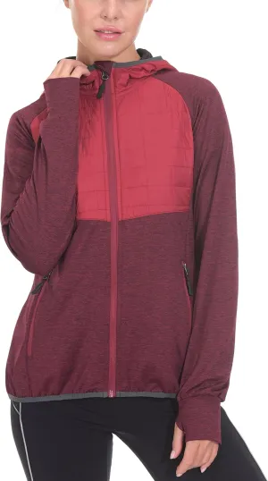 Little Donkey Andy Women's Lightweight Thermal Running Jacket Hybrid Quilted Full Zip Golf Jacket with Hood