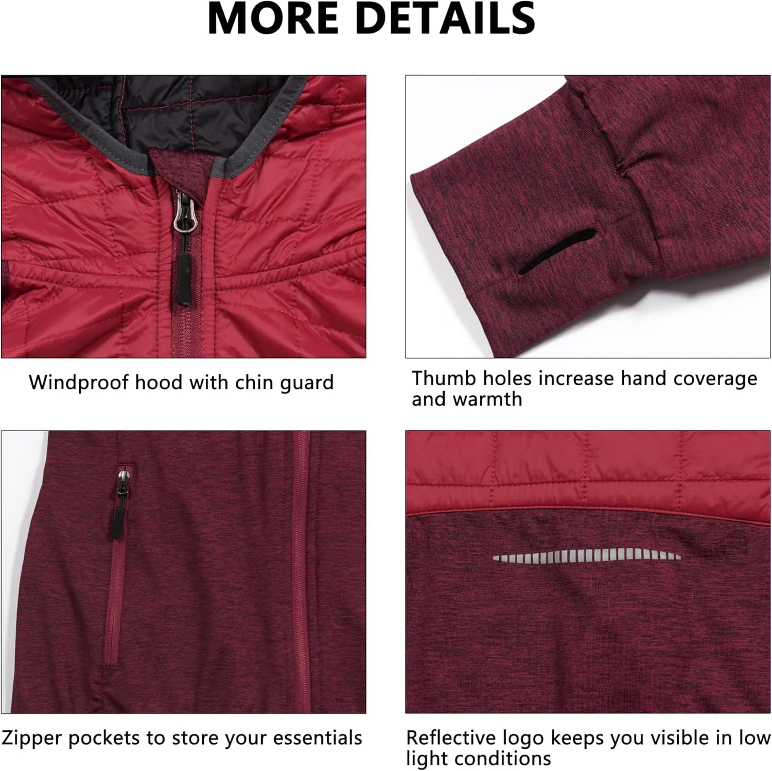 Little Donkey Andy Women's Lightweight Thermal Running Jacket Hybrid Quilted Full Zip Golf Jacket with Hood