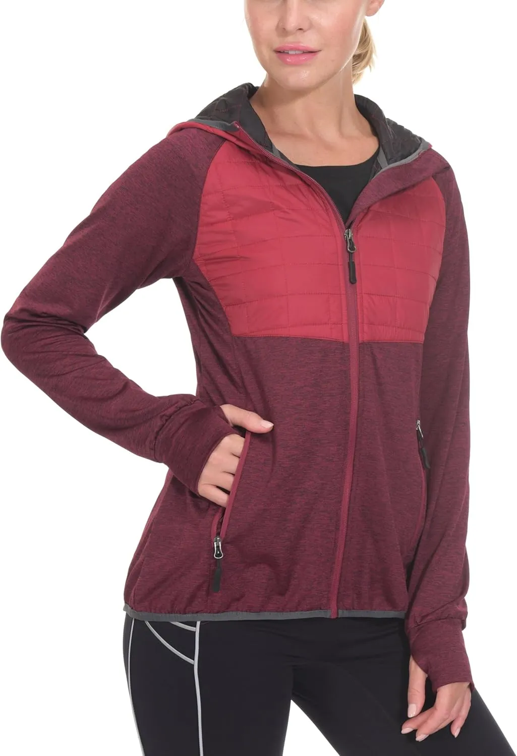 Little Donkey Andy Women's Lightweight Thermal Running Jacket Hybrid Quilted Full Zip Golf Jacket with Hood