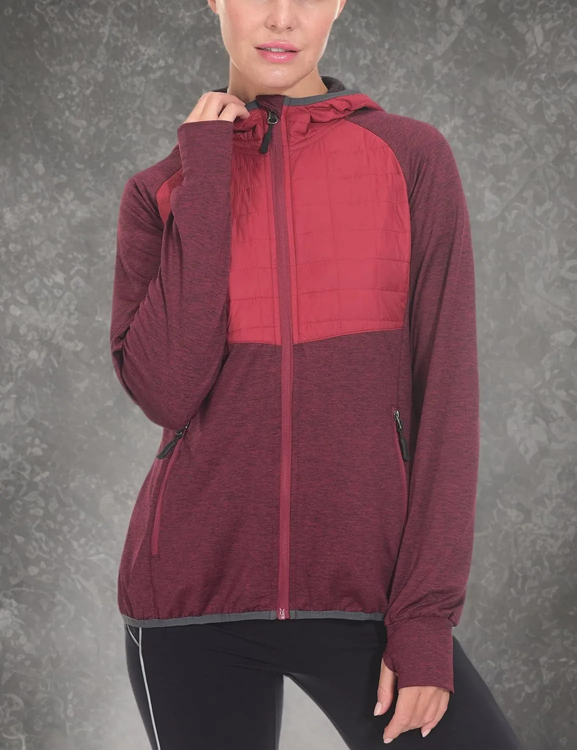 Little Donkey Andy Women's Lightweight Thermal Running Jacket Hybrid Quilted Full Zip Golf Jacket with Hood