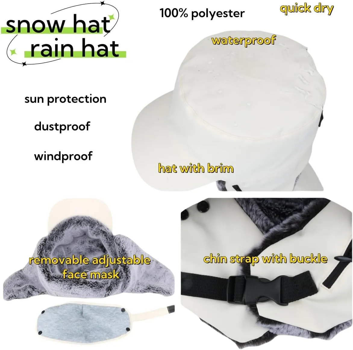 LLmoway Trapper Hat Warm Faux Fur Winter Cap with Ear Flaps Windproof Waterproof Snow Ski Hats for Men Women Cold Weather