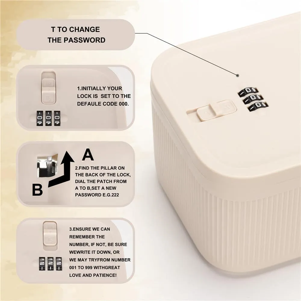 Lockable Storage Box,Medicine Safe Case Container,Refrigerator Lockbox for Personal Private Items,Medicines,Food,Snacks,Locking Cell Phone Smart Device Jail,Small Lock Box for Office,Home (Cream)