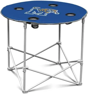 Logo Brands NCAA Memphis Tigers Round Tailgating Table – Portable with Foldable Legs, 4 Cup Holders, Powder-Coated Steel, and 27.6" Surface Diameter, Team Color