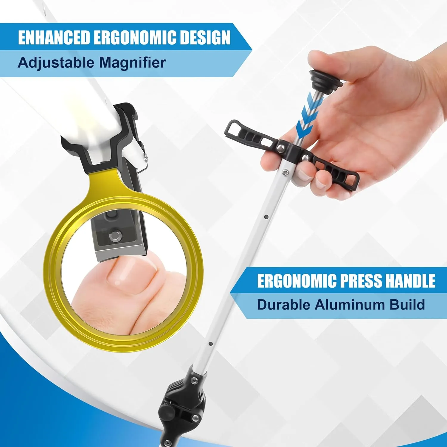 Long Handled Toenail Clippers Wide Jaw Opening, Free Bending, for Thick Nails, for The Seniors, Overweight, Disabled with Arthritis, Easy Reach Pedicure Auxiliary Tools (24" with Magnifier)