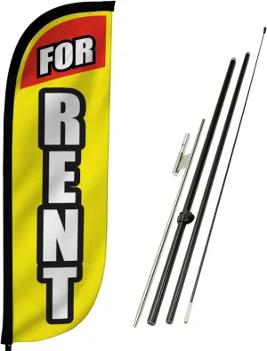 LookOurWay Feather Flag Pole Kit - 7 Feet Tall Advertising Banner with Fiberglass Pole Set and Ground Spike for Business Promotion - Real Estate Flags - For Rent