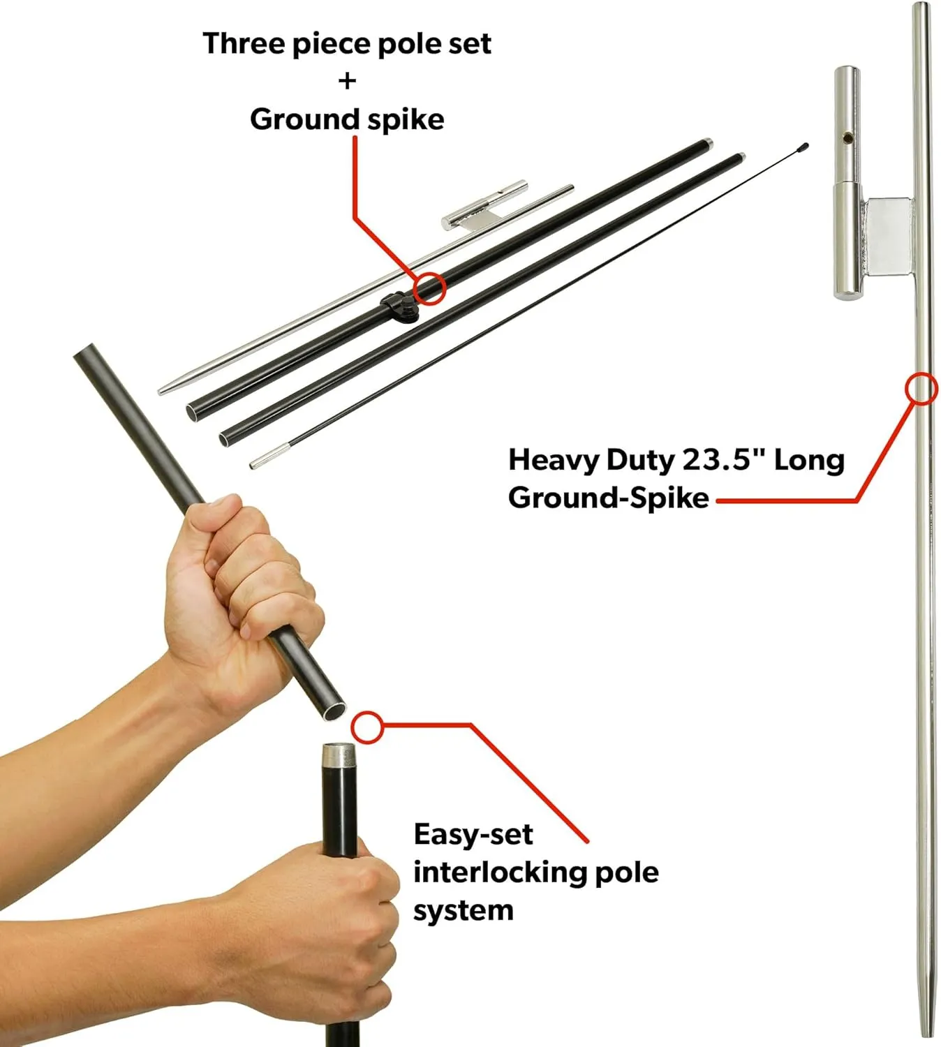 LookOurWay Feather Flag Pole Kit - 7 Feet Tall Advertising Banner with Fiberglass Pole Set and Ground Spike for Business Promotion - Real Estate Flags - For Rent