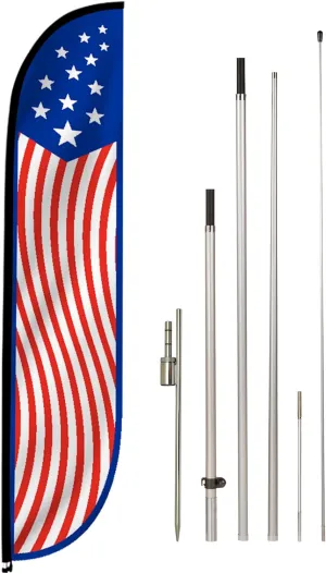 LookOurWay Feather Flag Set, 12 ft Advertising Flag with Fiberglass Poles and Ground Spike for Business and Events Promotion, American Glory (Vertical)