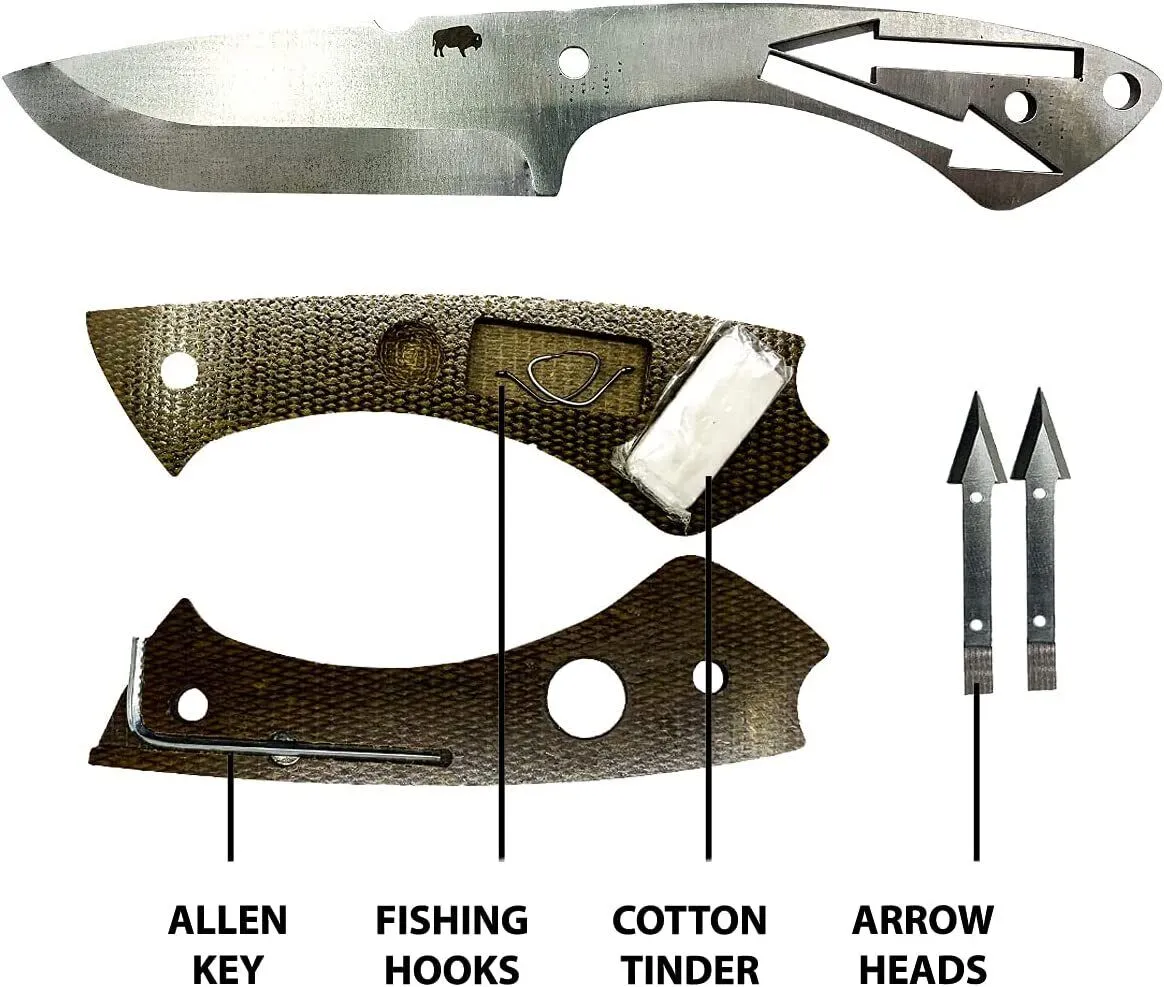 Lord & Field Frontiersman Survival Knife w/ Leather Sheath Tactical Fixed Blade