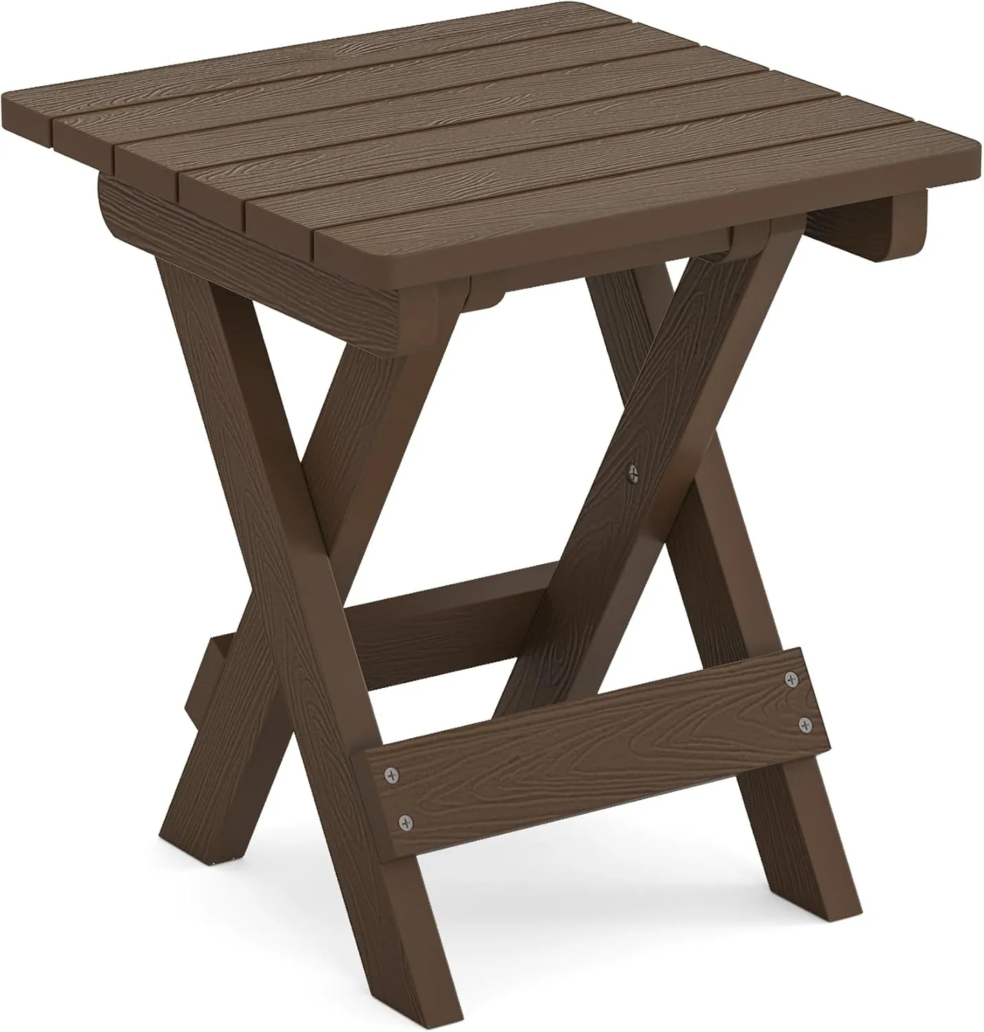 LUE BONA Small Outdoor Folding Side Table, HDPS Outside End Table for Patio, Porch, Deck, Pool, 14 Inch Height, Dark Brown