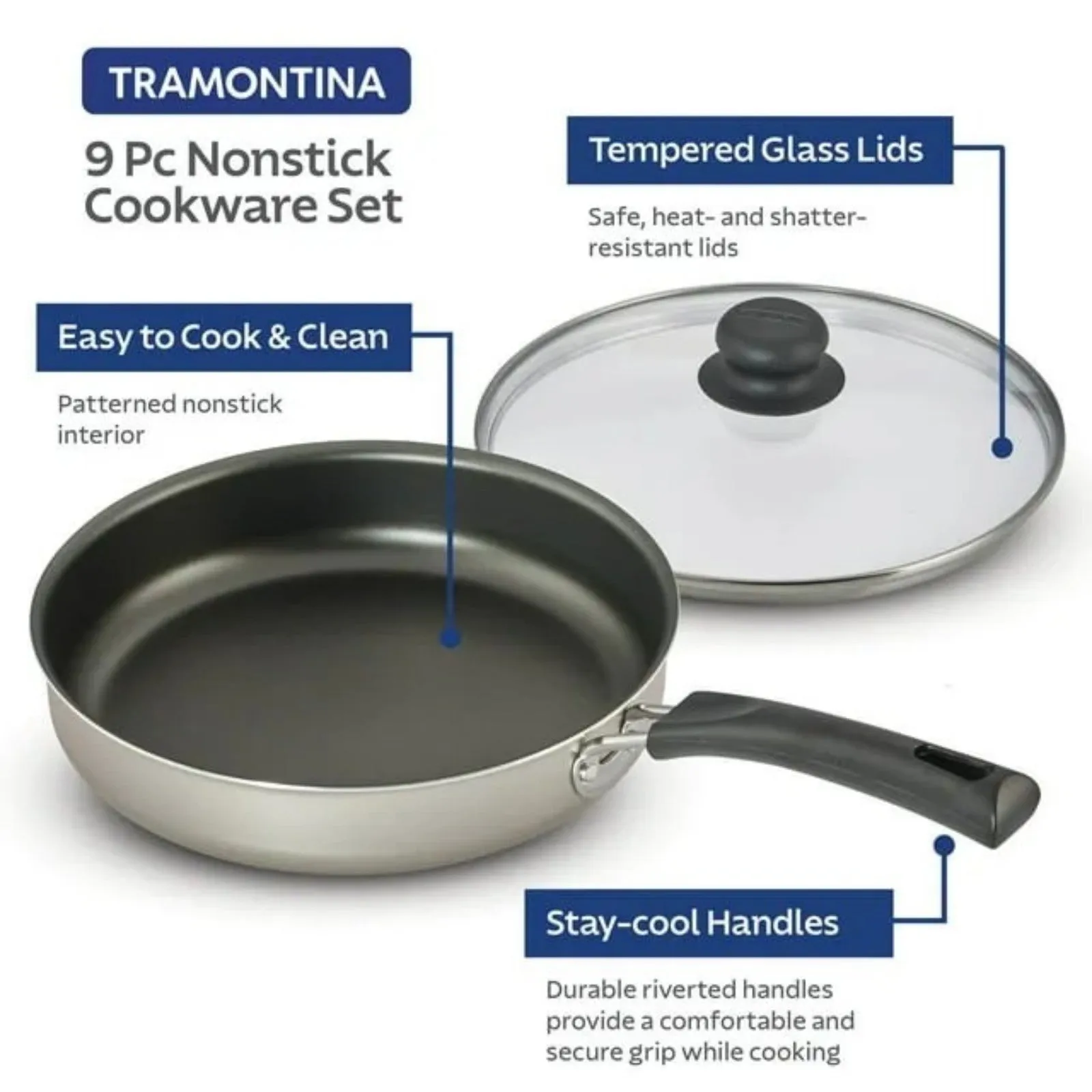 LunaLulinlk Set, Non-Stick 9-Piece Cookware Act now for savings Champagne Today only