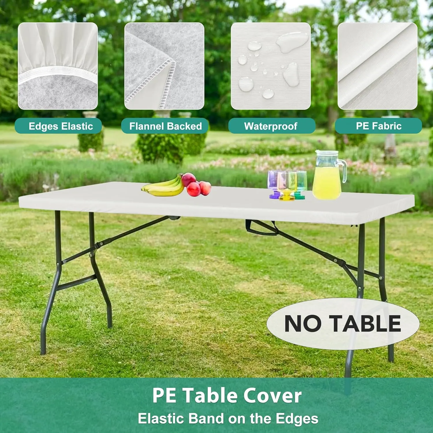 LUSHVIDA 6 Packs Vinyl Tablecloths with Flannel Backing 72x30 inch - Waterproof Plastic Table Covers for 6 Foot Rectangle Folding Table Cloths with Elastic Edges, Ivory