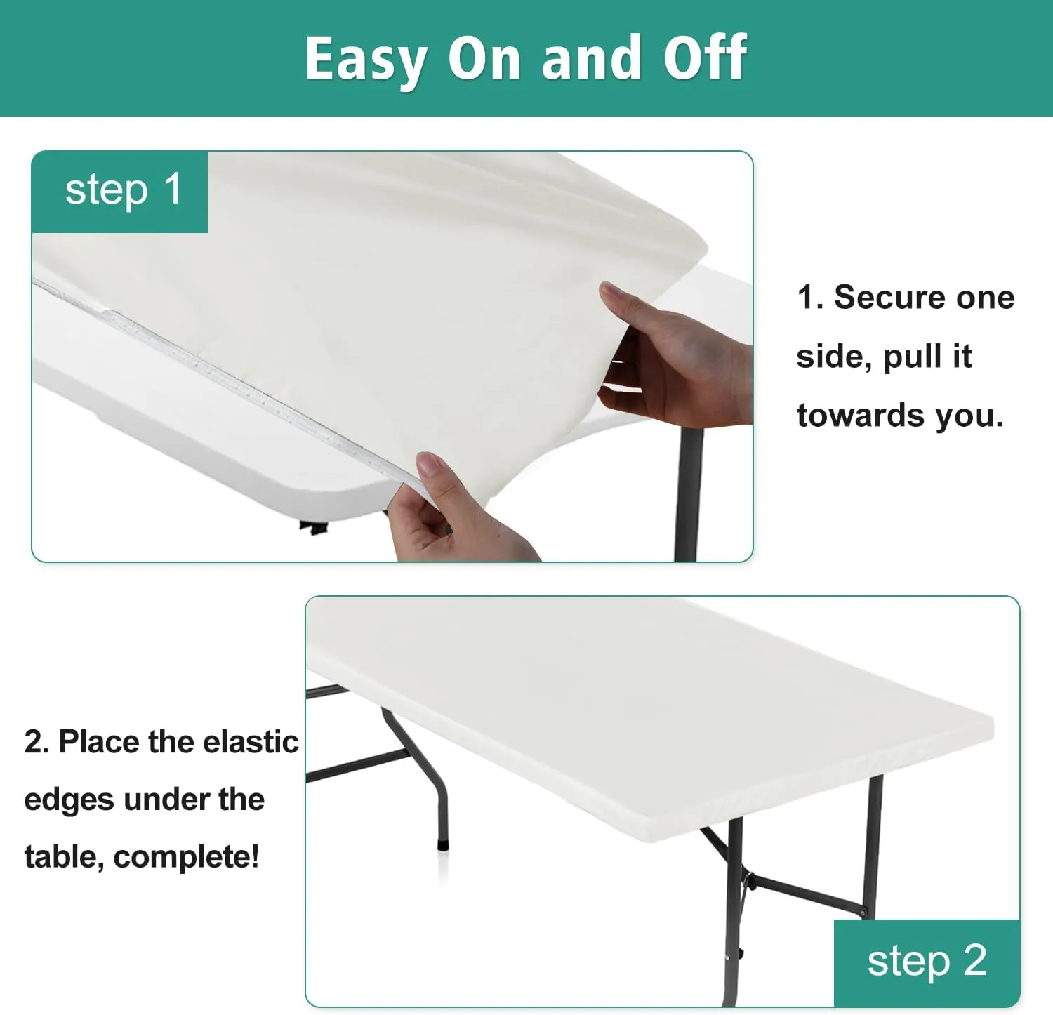 LUSHVIDA 6 Packs Vinyl Tablecloths with Flannel Backing 72x30 inch - Waterproof Plastic Table Covers for 6 Foot Rectangle Folding Table Cloths with Elastic Edges, Ivory