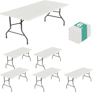 LUSHVIDA 6 Packs Vinyl Tablecloths with Flannel Backing 72x30 inch - Waterproof Plastic Table Covers for 6 Foot Rectangle Folding Table Cloths with Elastic Edges, Ivory