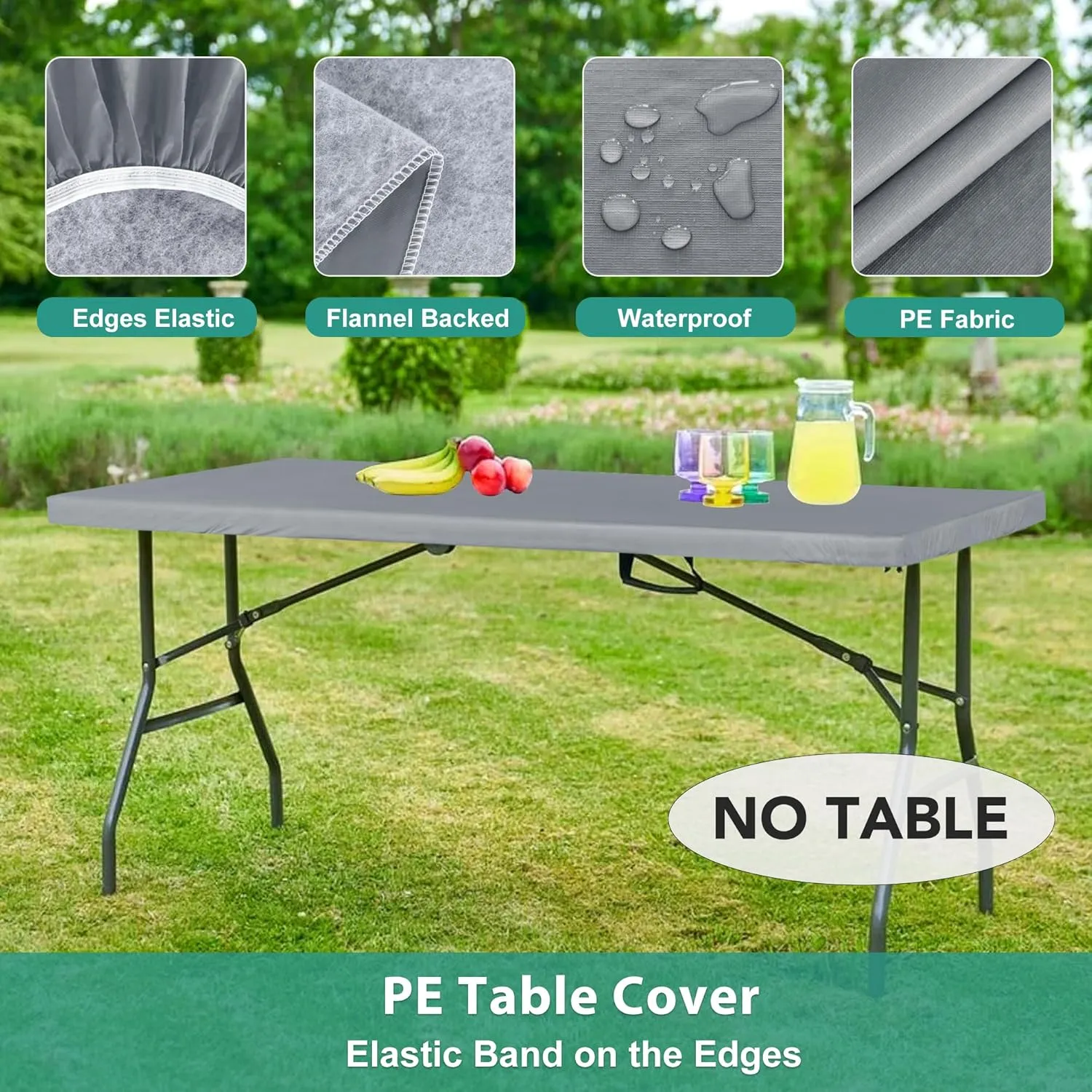 LUSHVIDA 6 Packs Vinyl Tablecloths with Flannel Backing 72x30 inch - Waterproof Plastic Table Covers for 6 Foot Rectangle Folding Table Cloths with Elastic Edges, Light Gray