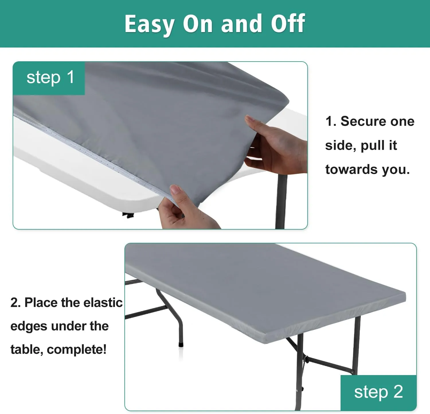 LUSHVIDA 6 Packs Vinyl Tablecloths with Flannel Backing 72x30 inch - Waterproof Plastic Table Covers for 6 Foot Rectangle Folding Table Cloths with Elastic Edges, Light Gray