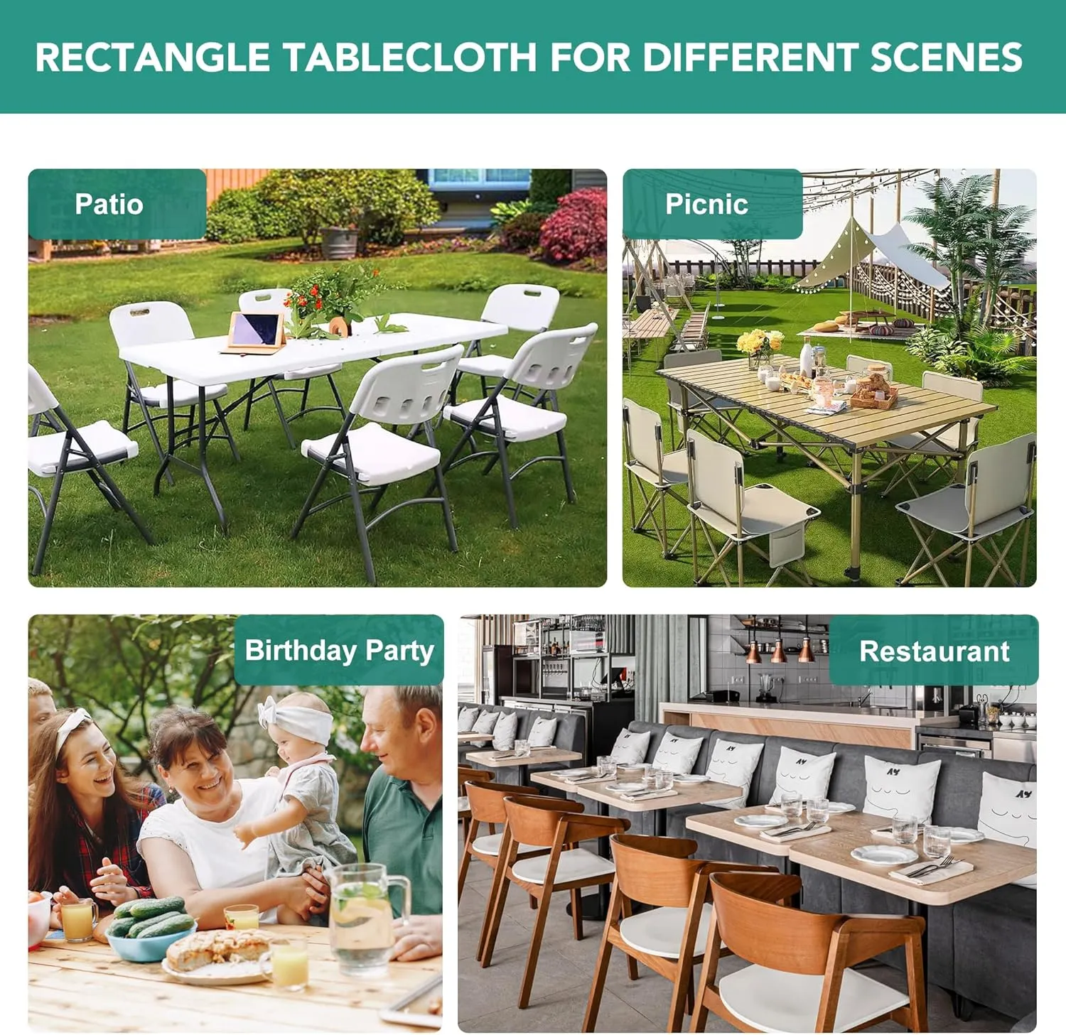 LUSHVIDA 6 Packs Vinyl Tablecloths with Flannel Backing 72x30 inch - Waterproof Plastic Table Covers for 6 Foot Rectangle Folding Table Cloths with Elastic Edges, Light Gray