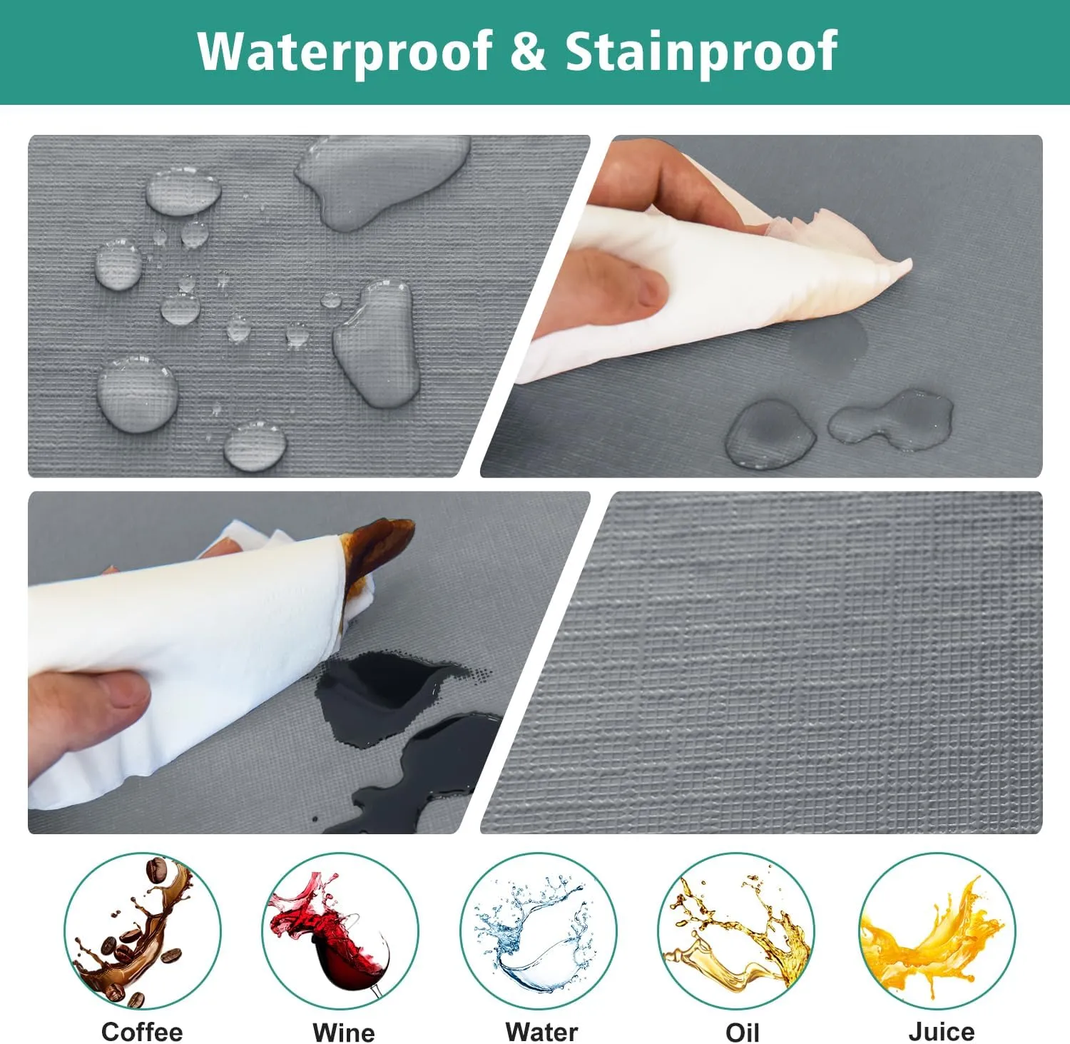LUSHVIDA 6 Packs Vinyl Tablecloths with Flannel Backing 72x30 inch - Waterproof Plastic Table Covers for 6 Foot Rectangle Folding Table Cloths with Elastic Edges, Light Gray