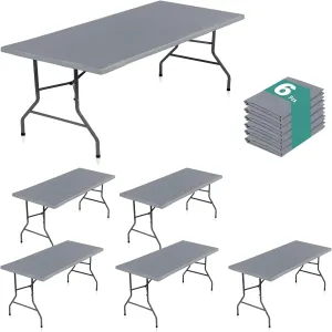 LUSHVIDA 6 Packs Vinyl Tablecloths with Flannel Backing 72x30 inch - Waterproof Plastic Table Covers for 6 Foot Rectangle Folding Table Cloths with Elastic Edges, Light Gray