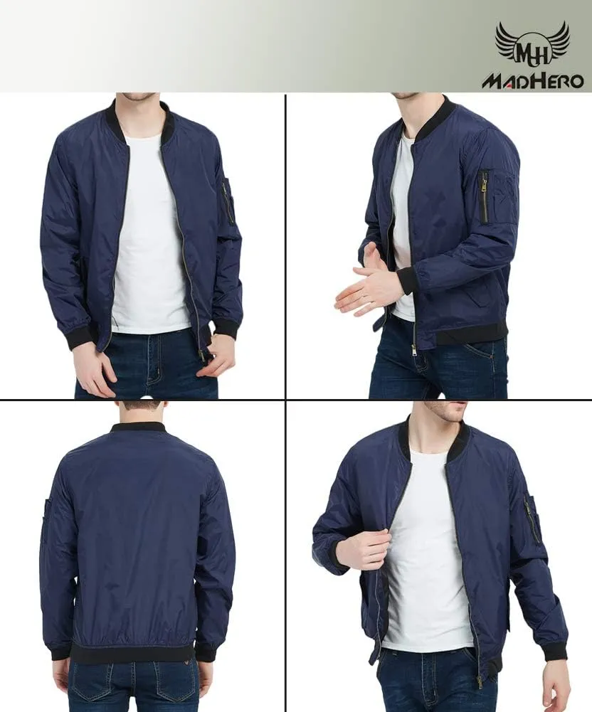 MADHERO Mens Bomber Jacket Lightweight Slim Fit Softshell Windbreaker