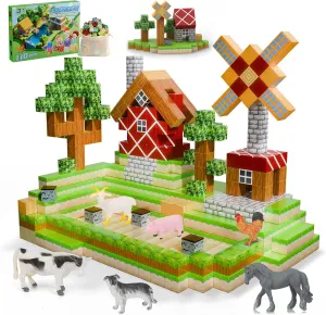 Magnetic Blocks 110PCS with 6 Animal Toys, Farm Building Blocks Set, Toys for Boys & Girls Age 4-6, 6-8, Stacking Building for Toddlers Sensory for Kids 3 