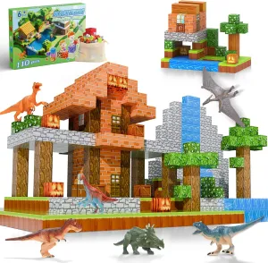 Magnetic Blocks 110PCS with 6 Animal Toys, Punpkin Building Blocks Set, Toys for Boys & Girls Age 6-8, Stacking Building Toys for Toddlers Sensory Toy for Kids 6 