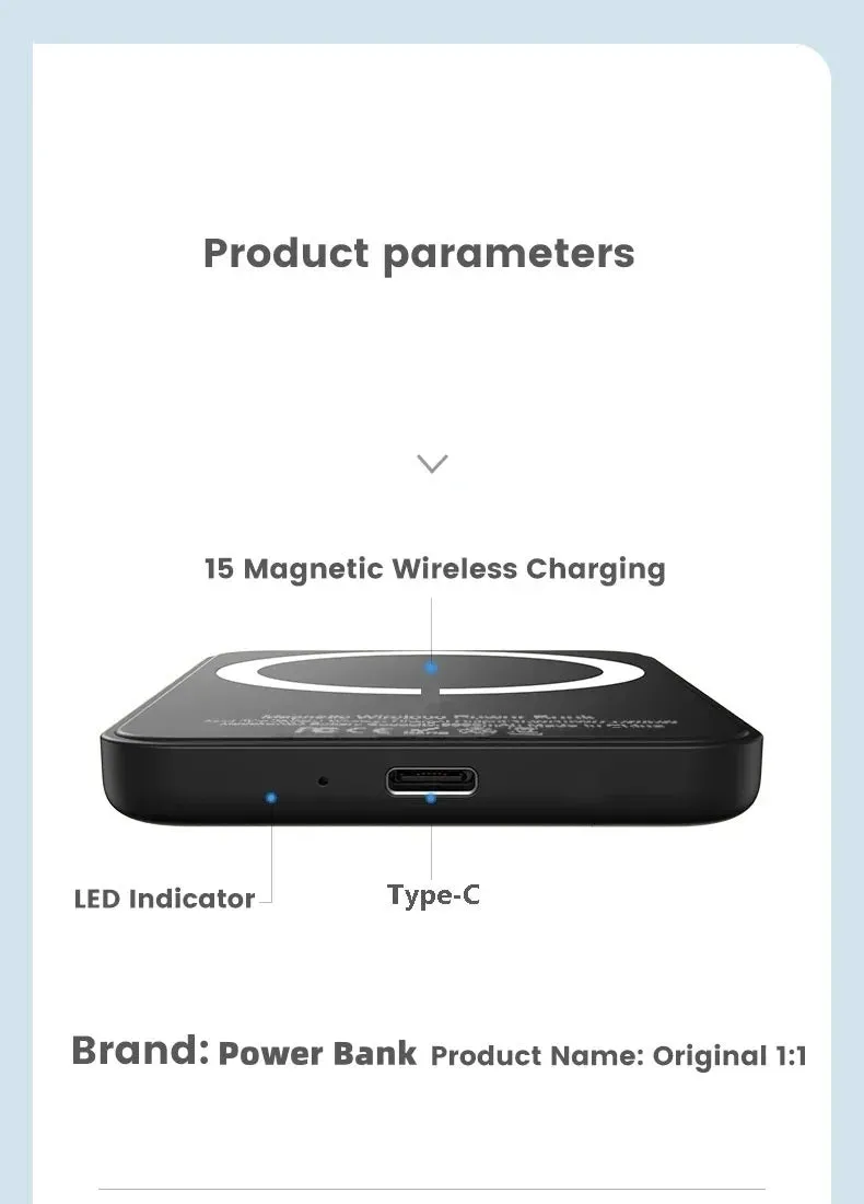 Magnetic Magsafe Power Bank Wireless Charger for iPhone Type-C Port