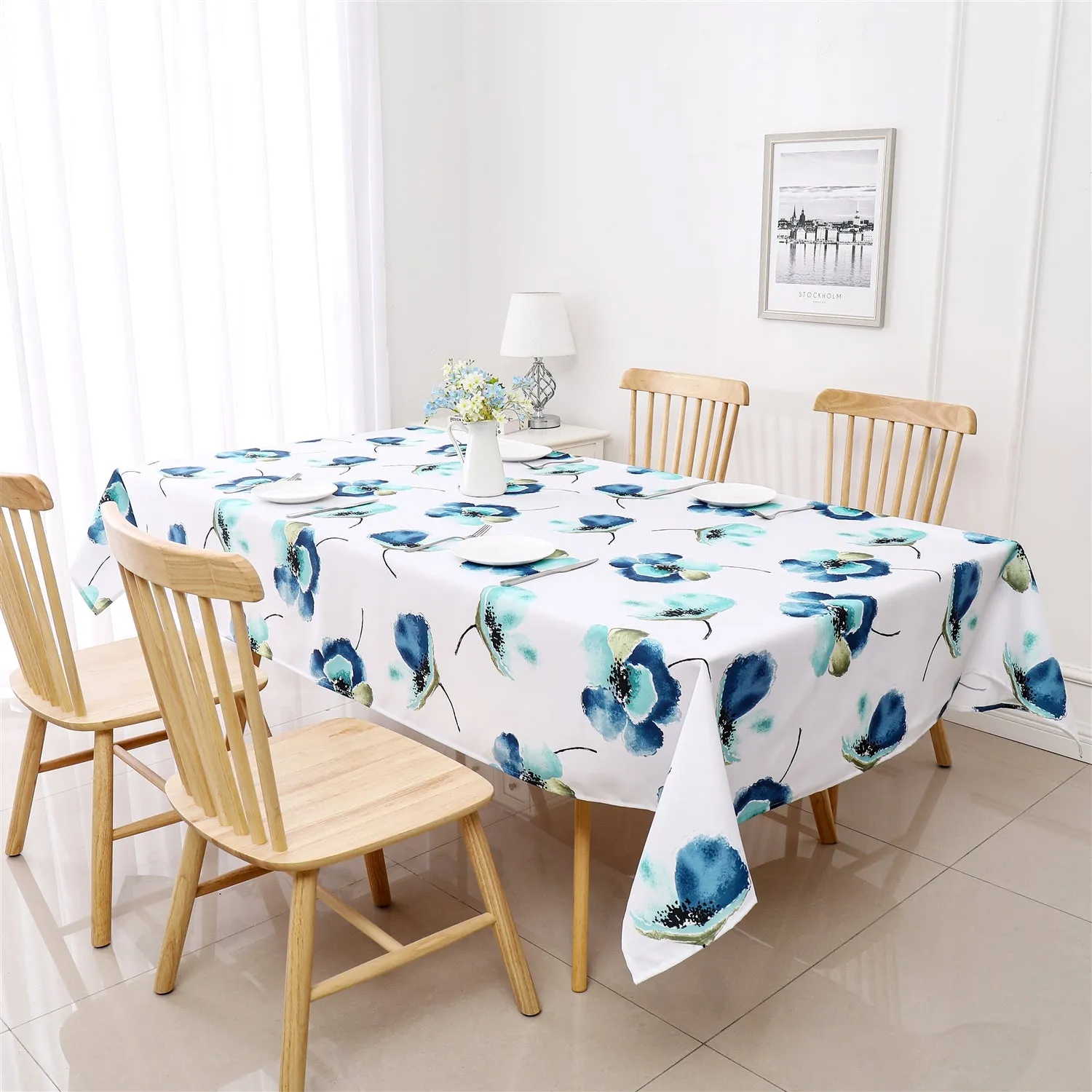 Majestic Blue Floral Tablecloth