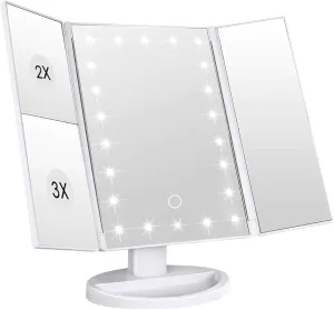 Make-up Mirror with LED - Illuminated Make-up Mirror Make-up Table Mirror Foldable White