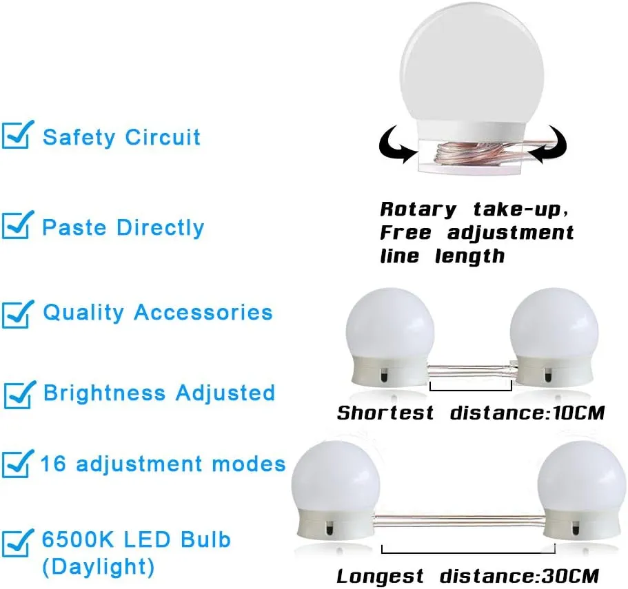 Makeup Vanity Lights for Mirror, Hollywood Style LED Vanity Mirror Lights with 14 dimmable Bulbs, USB Cable, White